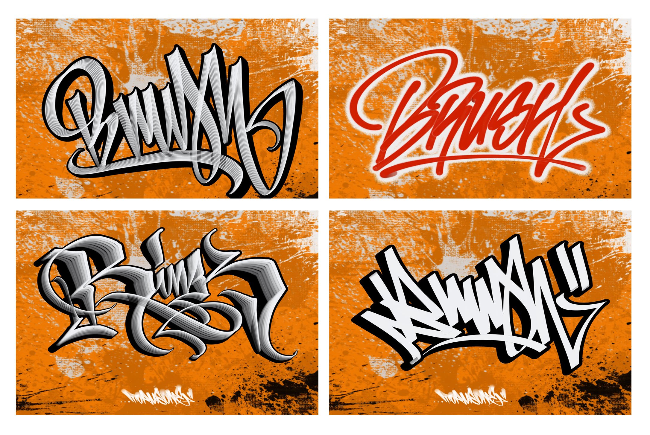 1071 炫酷涂鸦艺术绘画效果iPad Procreate双色笔刷素材 Graffiti Outline Pack