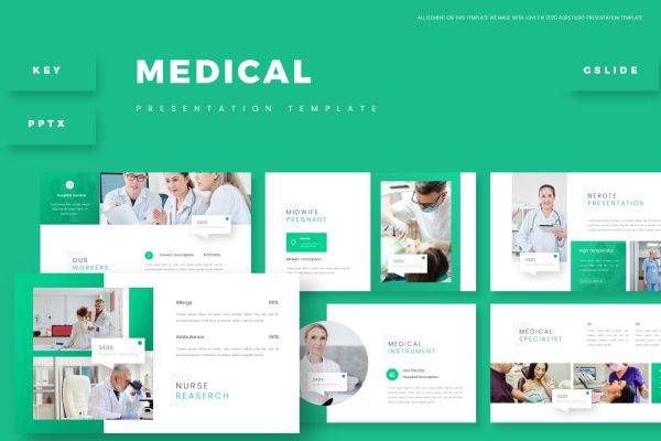 1047 健康极简的医疗医院主题演讲幻灯片设计模板  Medical   Presentation Template