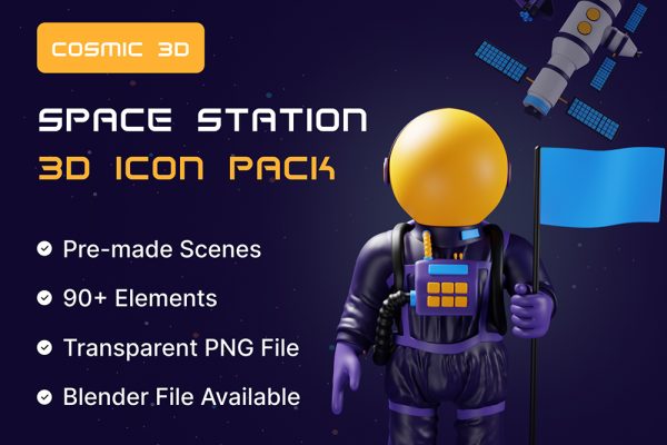 太空宇宙空间站宇航员主题3D图标icon合集 Cosmic 3D Space Station 3D Icon Pack