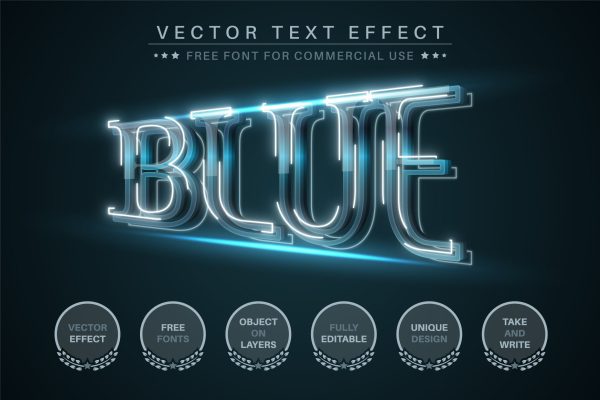 透视叠加蓝色发光文字效果样式矢量素材blue-flash-editable-text-effect-font-style