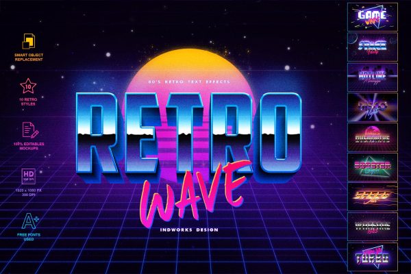 10款复古怀旧立体赛博朋克特效字体效果PS图层80s-retro-text-effects