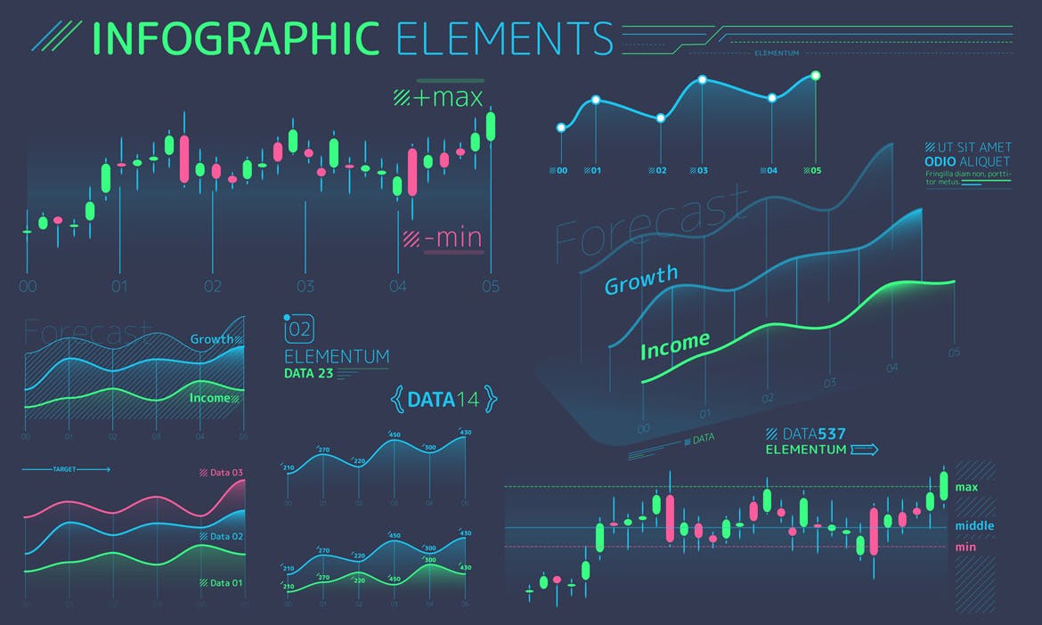 042 时尚高端简约扁平化风格的信息图表图标icon和图形元素的大集合