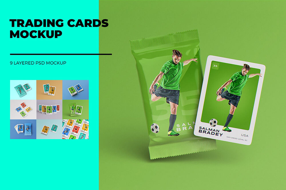 054 纸牌卡片样机模板 (psd)Trading Cards MockUp