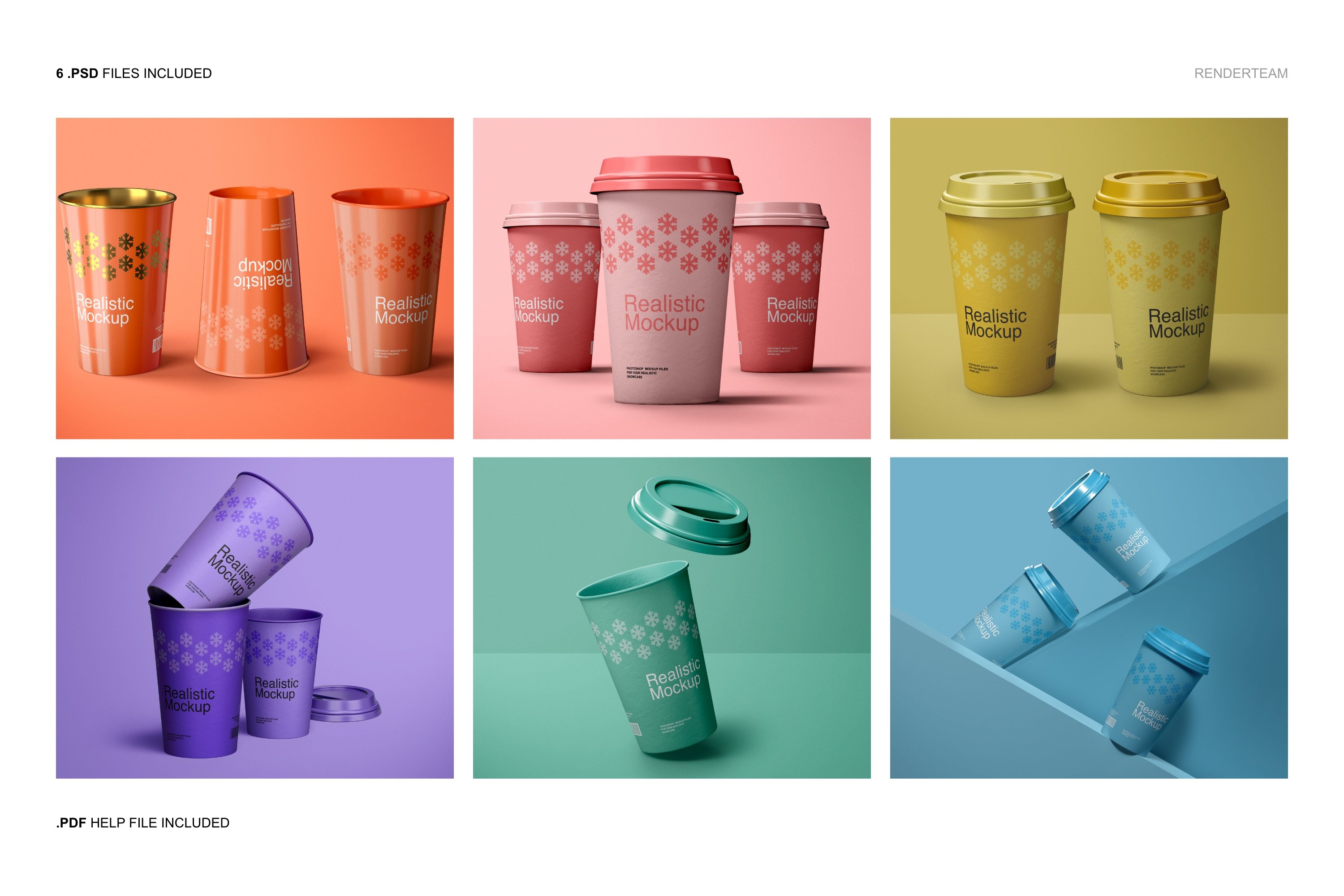 057 一次性纸杯带盖咖啡杯饮料杯PSD样机Paper Cup Mockup Set (6 PSD)