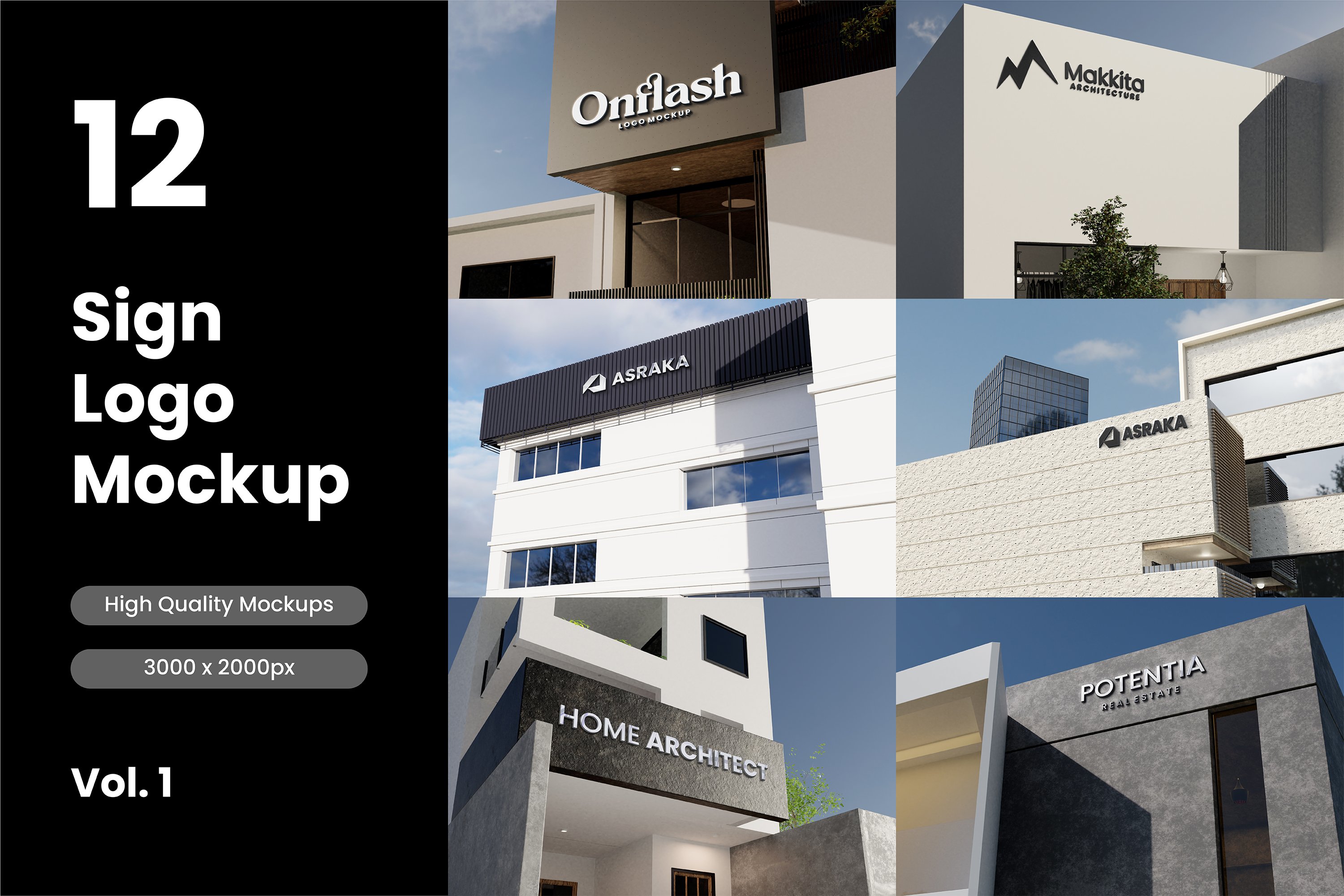 065 12款LOGO招牌展示PSD样机12 Sign Logo Mockup – VOL