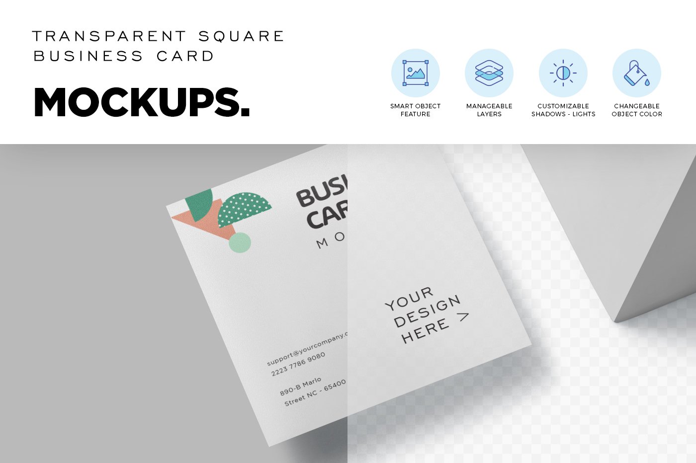 070 方形透明名片卡片VI品牌样机 Square Clear Visiting Card Mockups