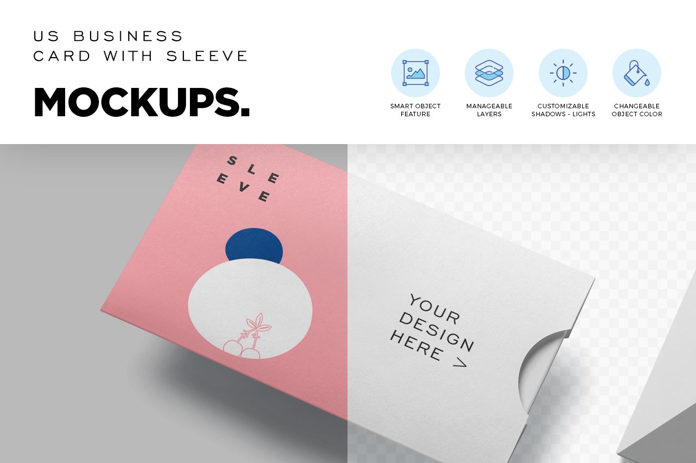 071 带卡套名片卡片PSD样机 US Business Card with Sleeve Mockups