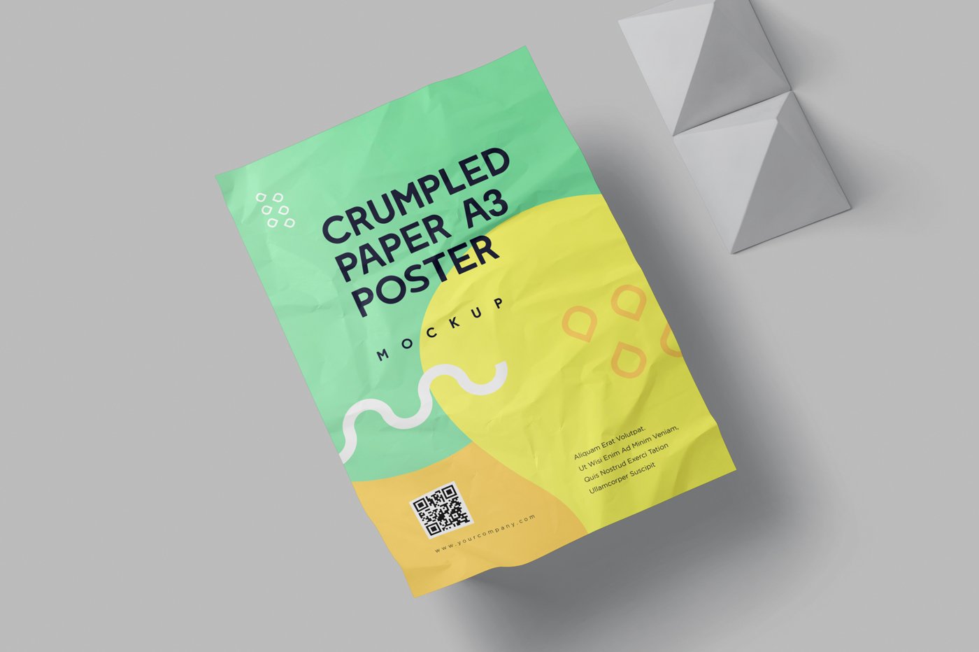 075 褶皱海报单页PSD样机 Crumpled A3 Portrait Poster Mockups