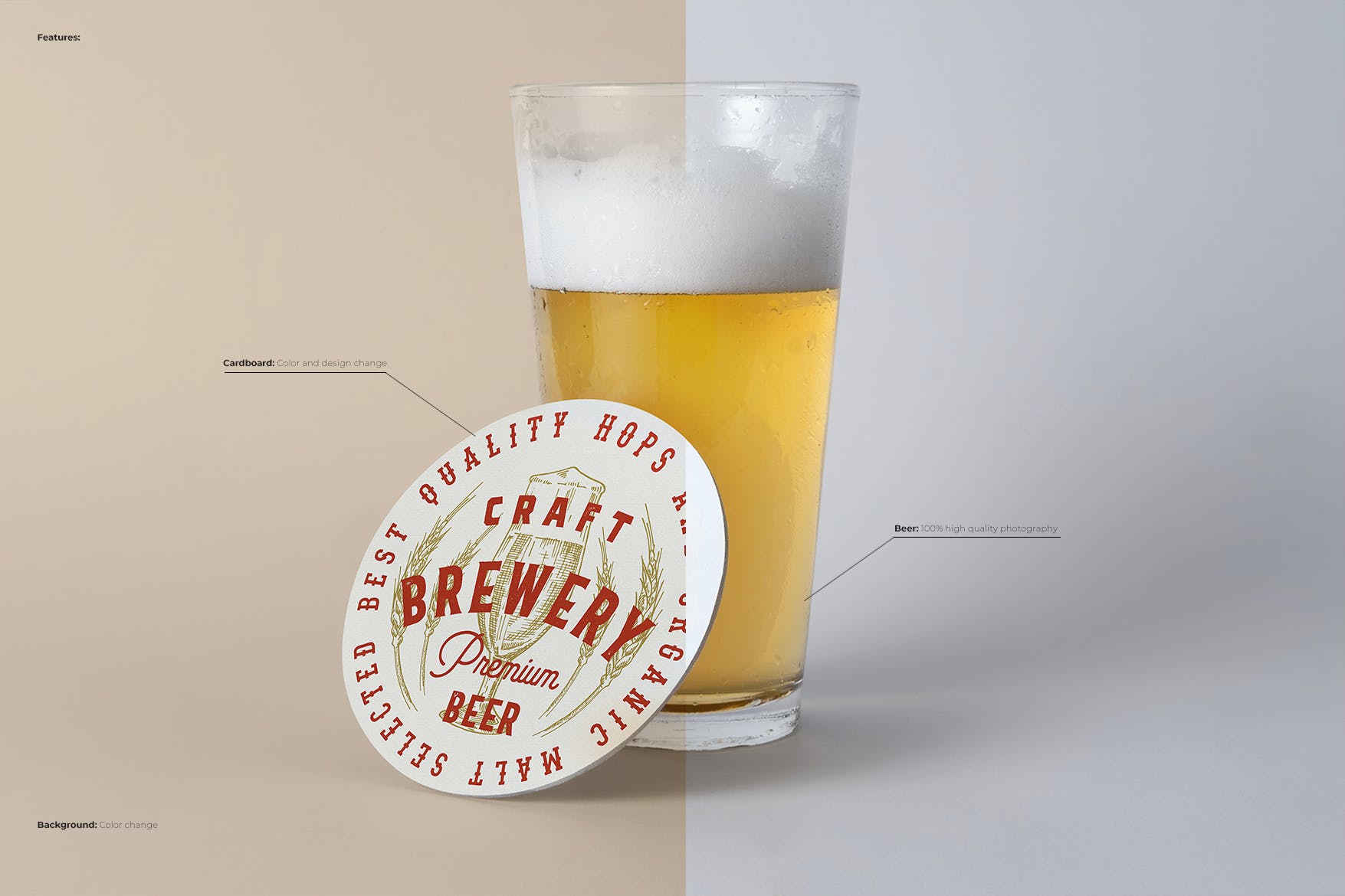 076 啤酒杯垫印刷PSD样机 Glass Coaster Mockup