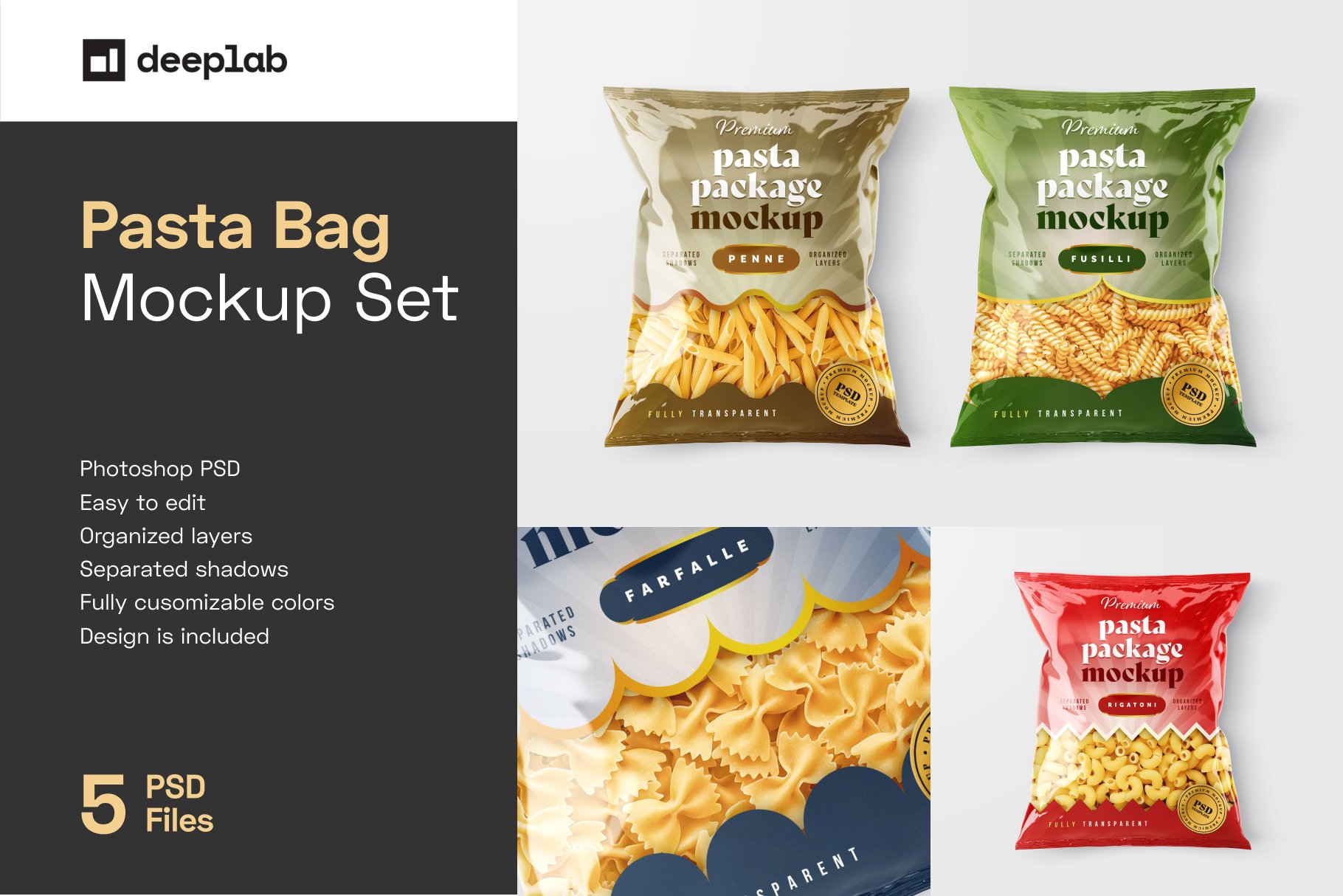 082 意大利面袋包装膨化食品包装样机套装 Pasta Bag Packaging Mockup Set