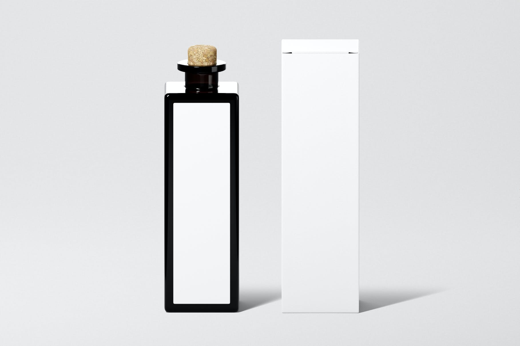 100 带盒子方形化妆品包装样机Square Bottle With Box Mockup