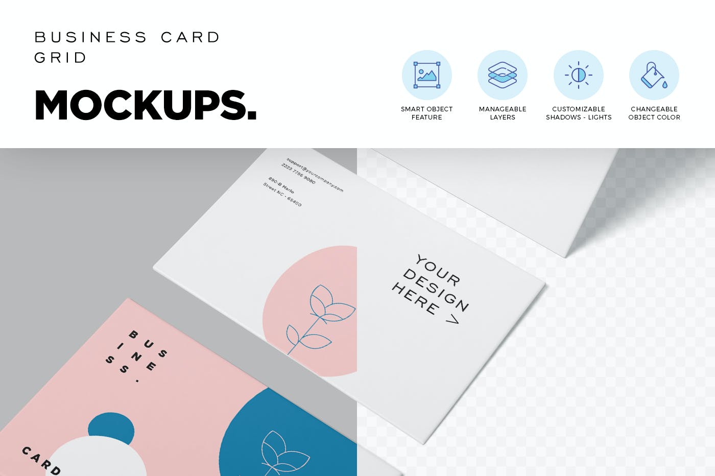 108 平铺名片卡片PSD样机 Business Card Grid Mockups