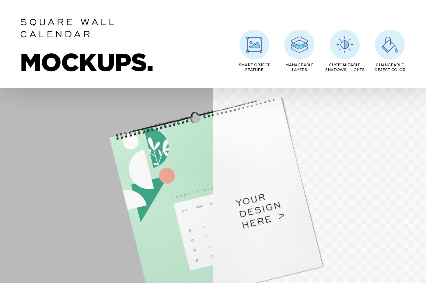 118 方形挂历模PSD样机 Square Wall Calendar Mockups