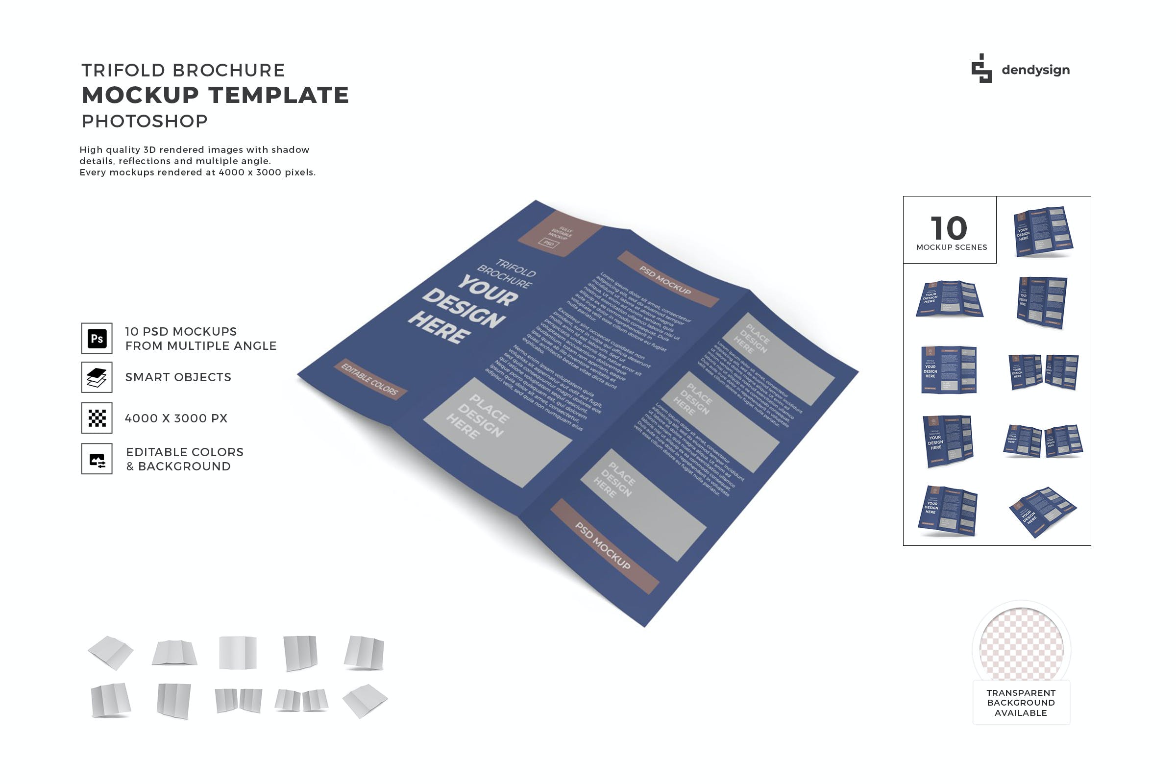 120 三折页宣传册印刷品PSD样机 Trifold Brochure Mockup Template Set