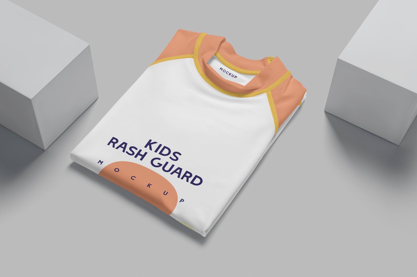 135 儿童长袖撞色T恤样机 Kids Rash Guard Mockups