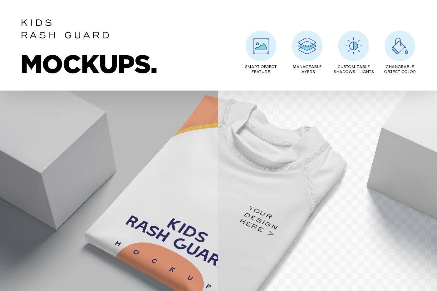 135 儿童长袖撞色T恤样机 Kids Rash Guard Mockups