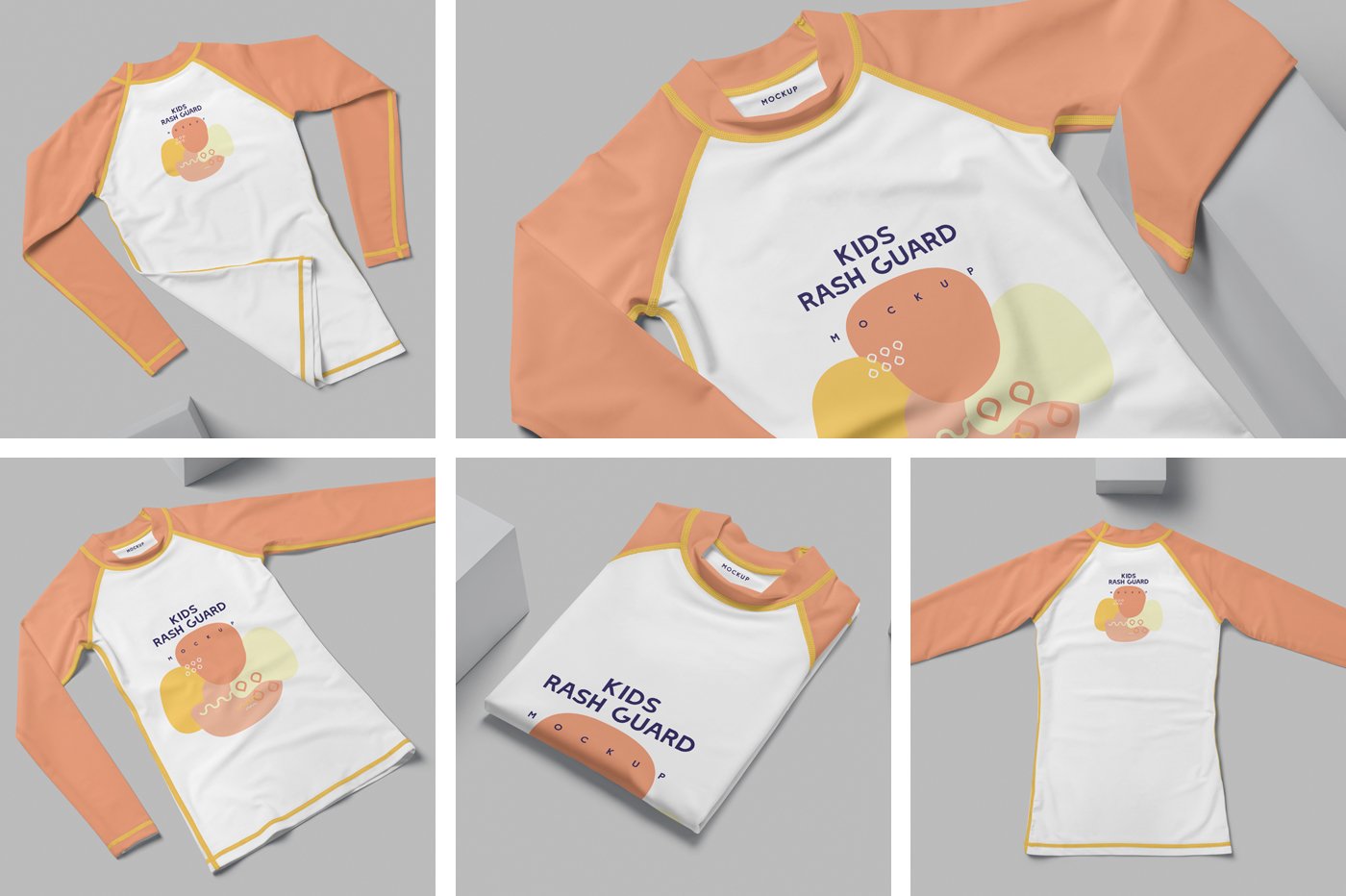 135 儿童长袖撞色T恤样机 Kids Rash Guard Mockups