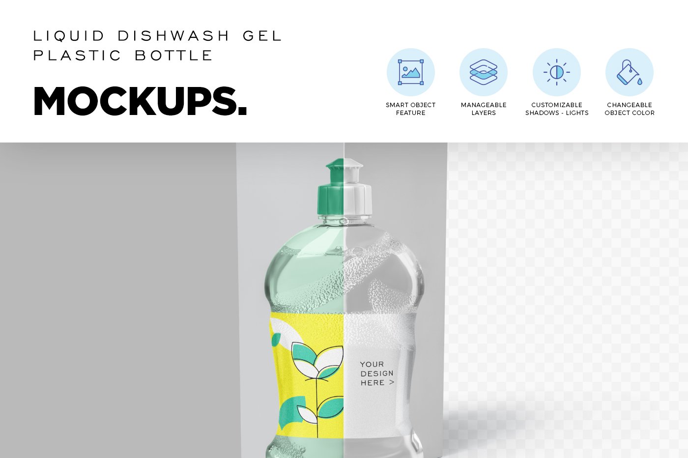 146 洗洁精洗手液透明挤压瓶样机模型 _Dishwash Bottle Mockups