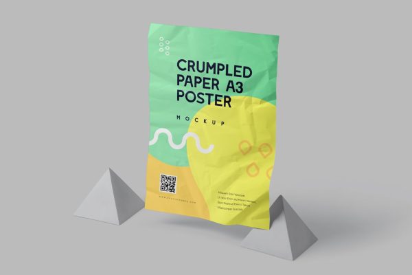 075 褶皱海报单页PSD样机 Crumpled A3 Portrait Poster Mockups