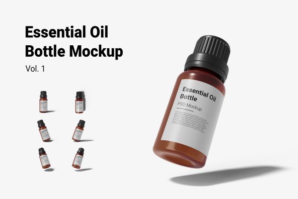 125 带盖透明精油瓶PSD样机Essential Oil Bottle Mockup Vol