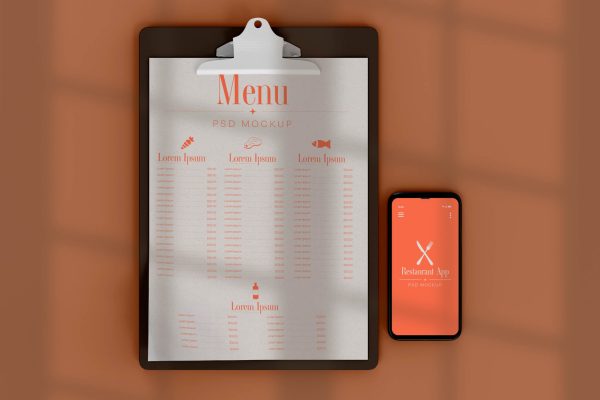 149 菜单和餐厅点餐应用程序样机Menu & Restaurant App Mockup