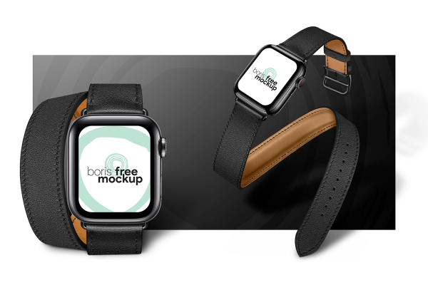 535 可商用皮革腕带智能手表UI设计屏幕展示样机