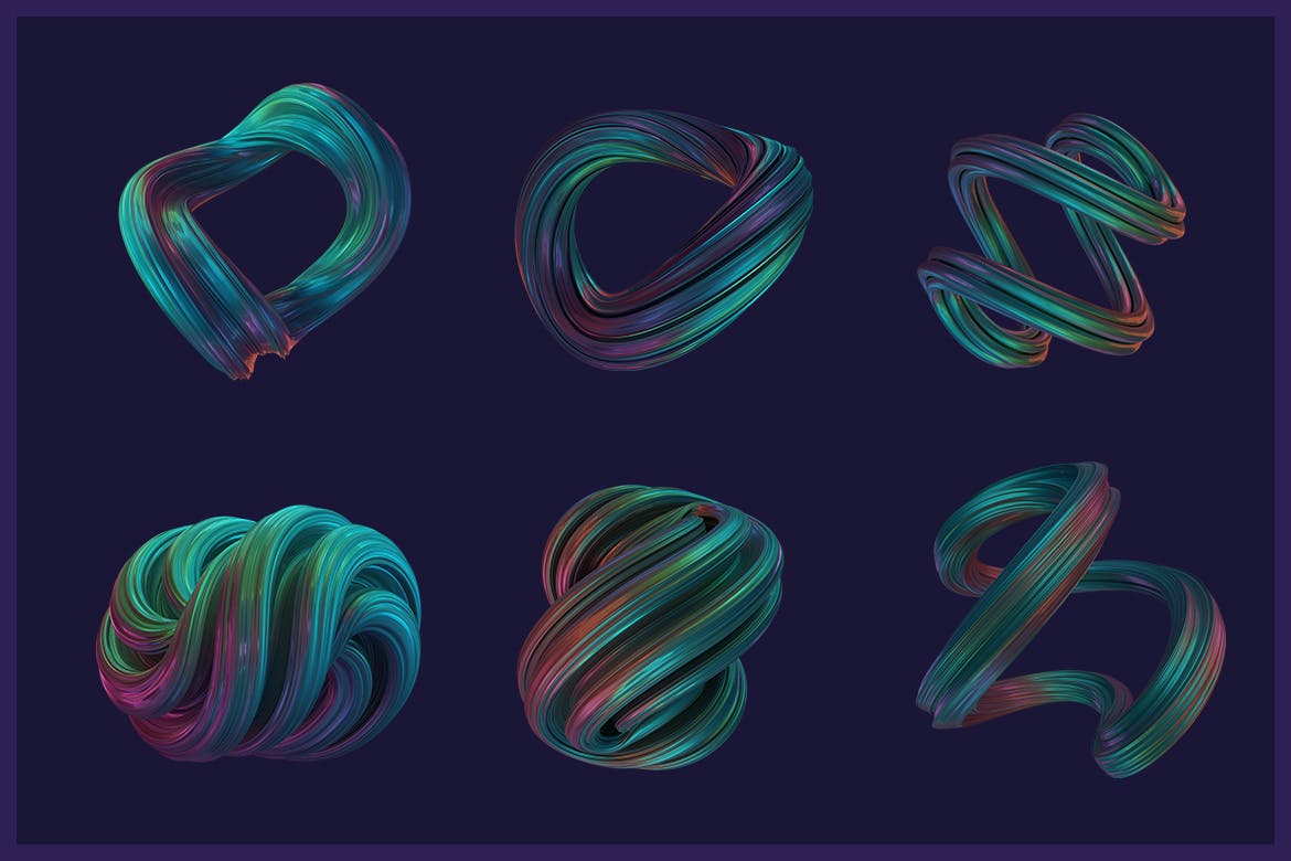 3 3D渲染扭曲形状抽象多彩背景abstract-3d-rendering-of-twisted-shapes-colorful