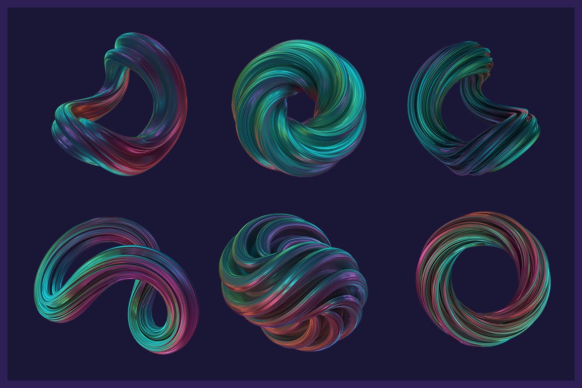 3 3D渲染扭曲形状抽象多彩背景abstract-3d-rendering-of-twisted-shapes-colorful