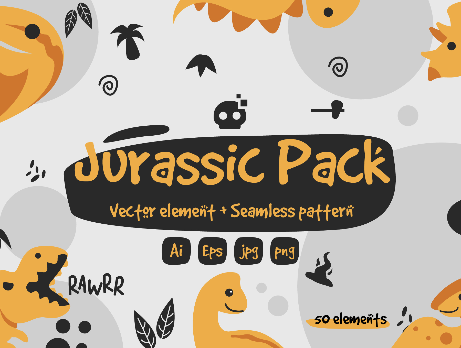20 侏罗纪包恐龙图形和无缝图案元素 Jurassic Pack Graphic & Pattern Element