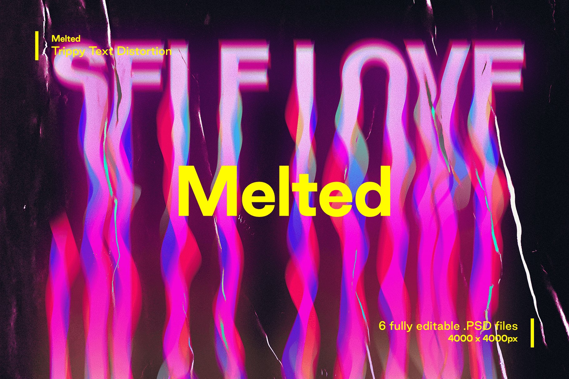 1076 6款流体液化文字PSD样式模板Melted-Trippy-Text-Distortions