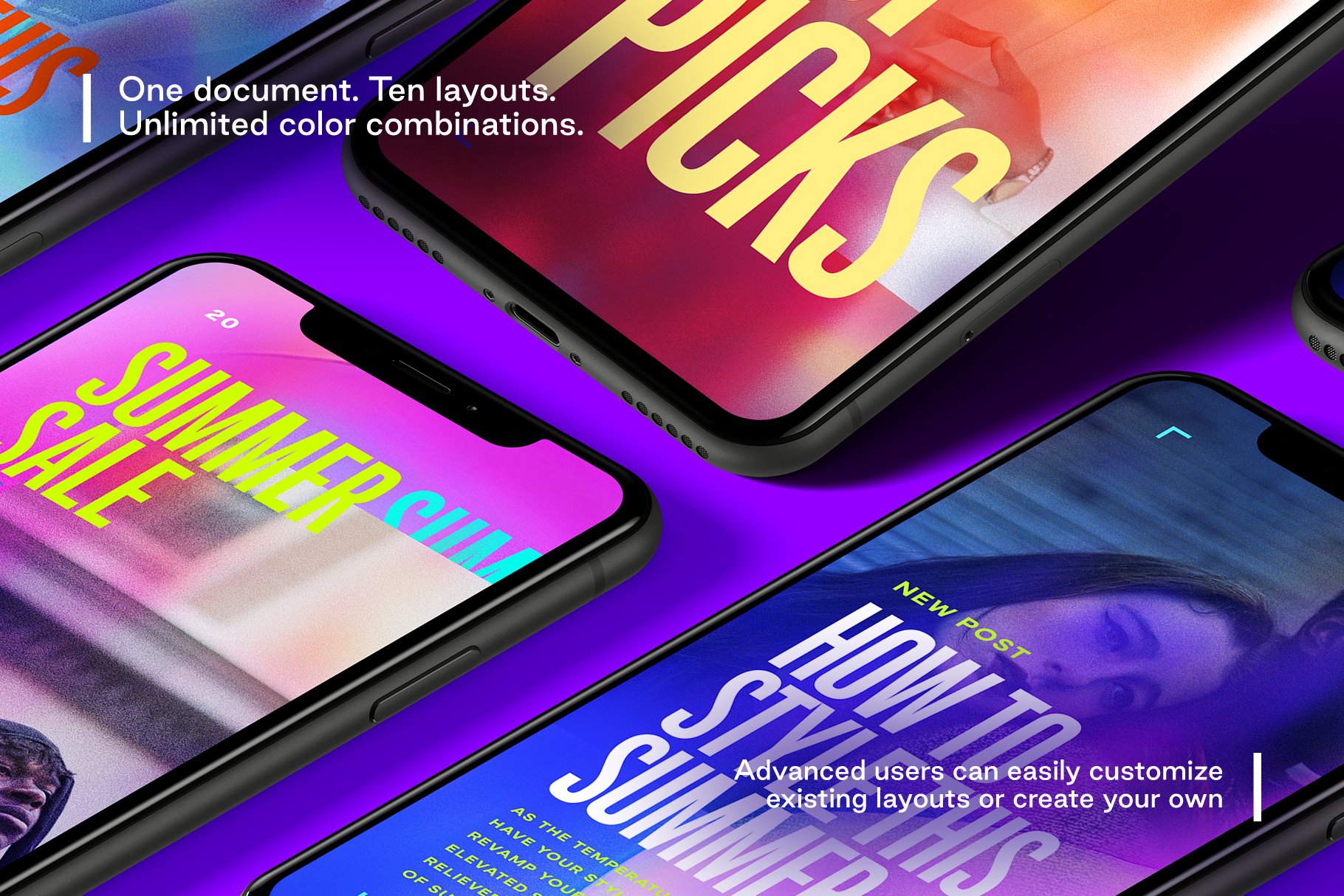 1090 潮流霓虹效果品牌推广新媒体电商海报设计模板PS素材 Neogram – Neon Instagram Stories