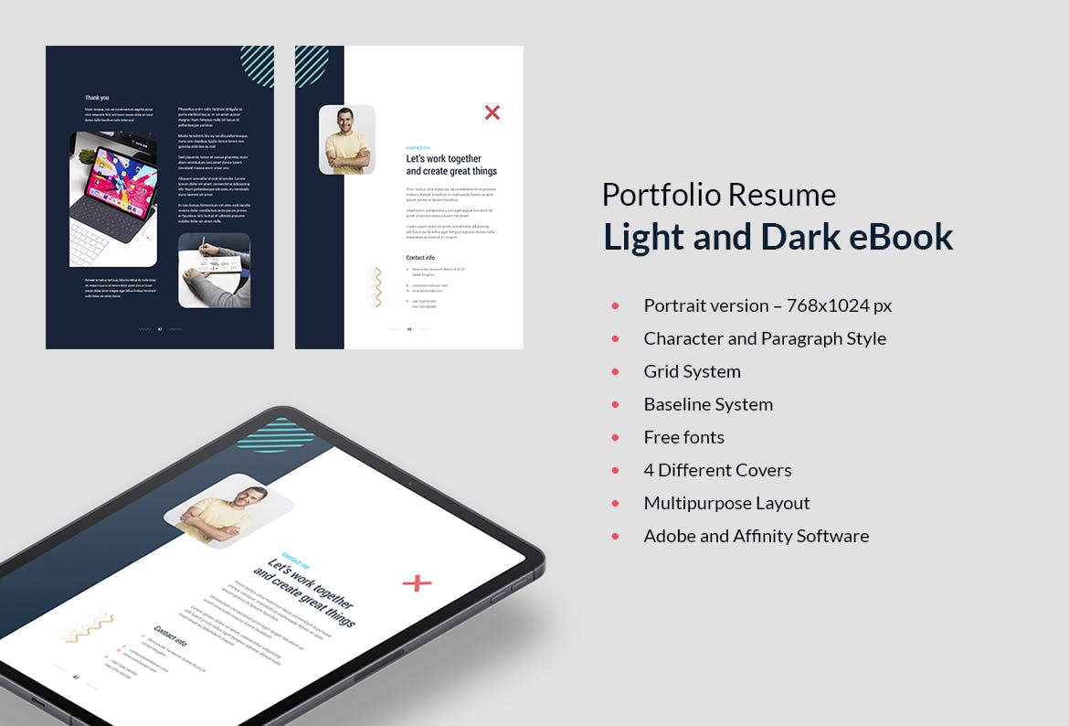 1112 设计师个人作品集简历排版ID源文件模版Portfolio Resume Light and Dark eBook