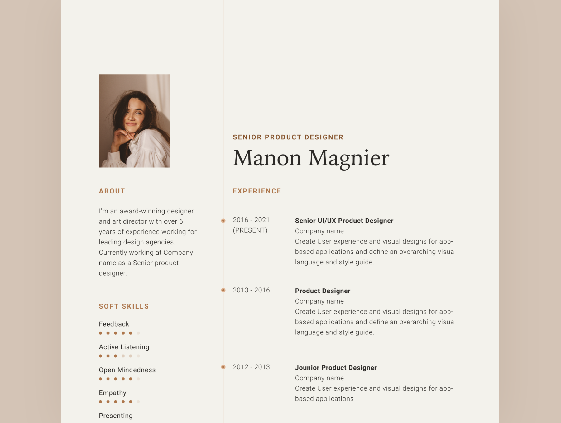 1116 个人简历和求职信平面设计Fig模板Manon Magnier Resume