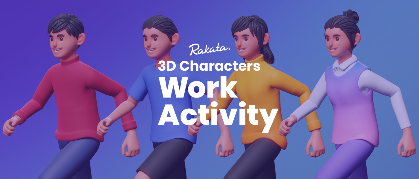 1122 3D男女角色工作办公场景多姿势网页app应用演示插画模型 3D Characters Work Activity