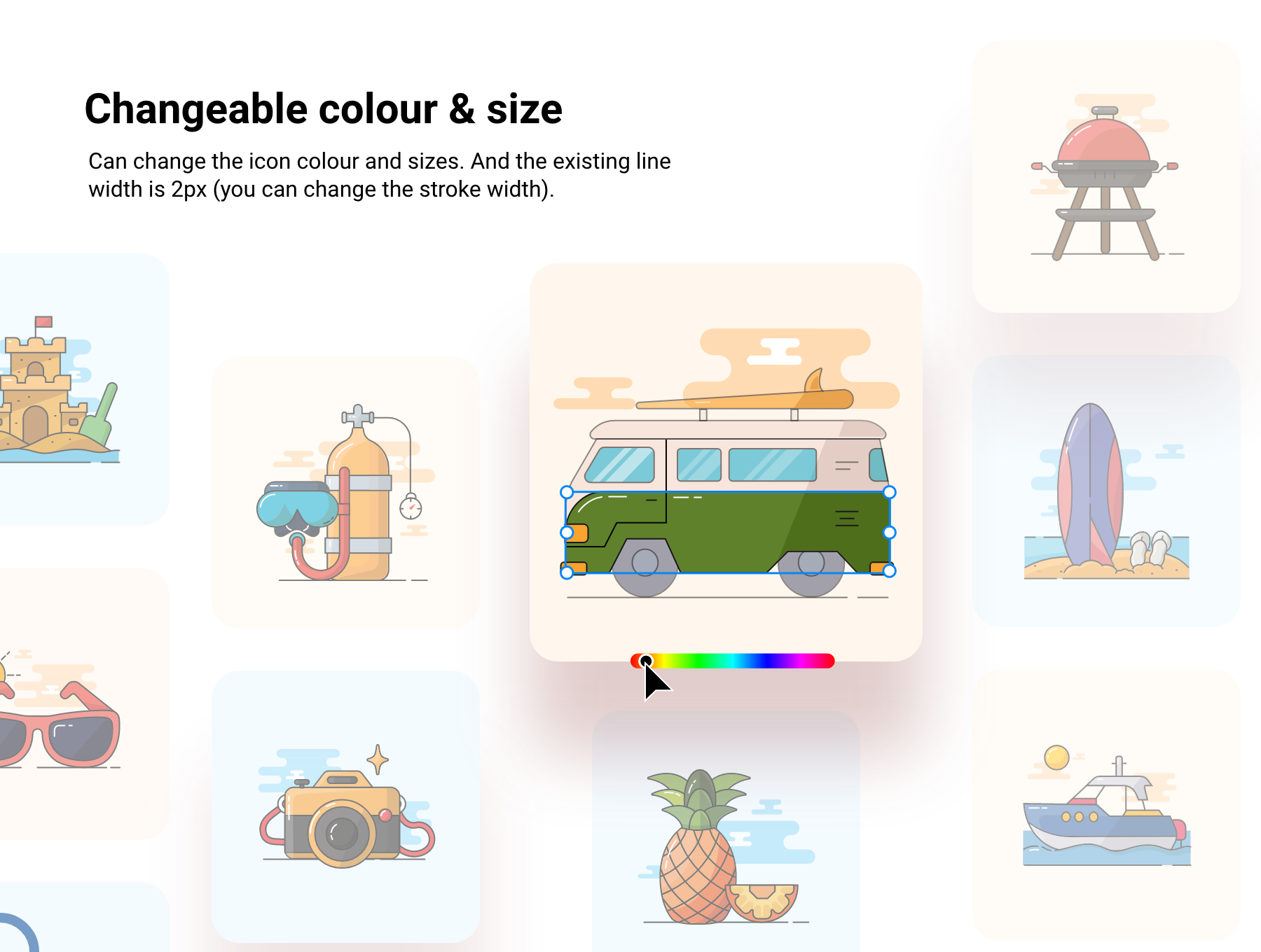 1126 20个夏季旅游度假海边派对图标Icon彩色Summer holiday – Coloured icon set
