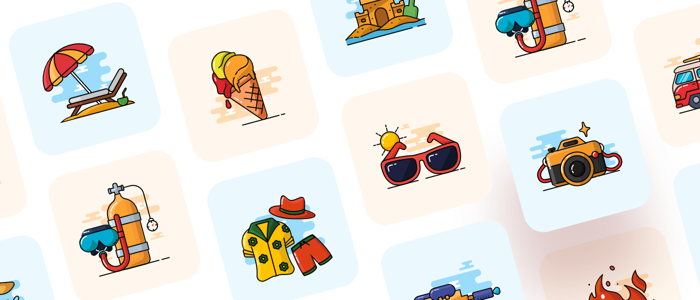 1126 20个夏季旅游度假海边派对图标Icon彩色Summer holiday – Coloured icon set