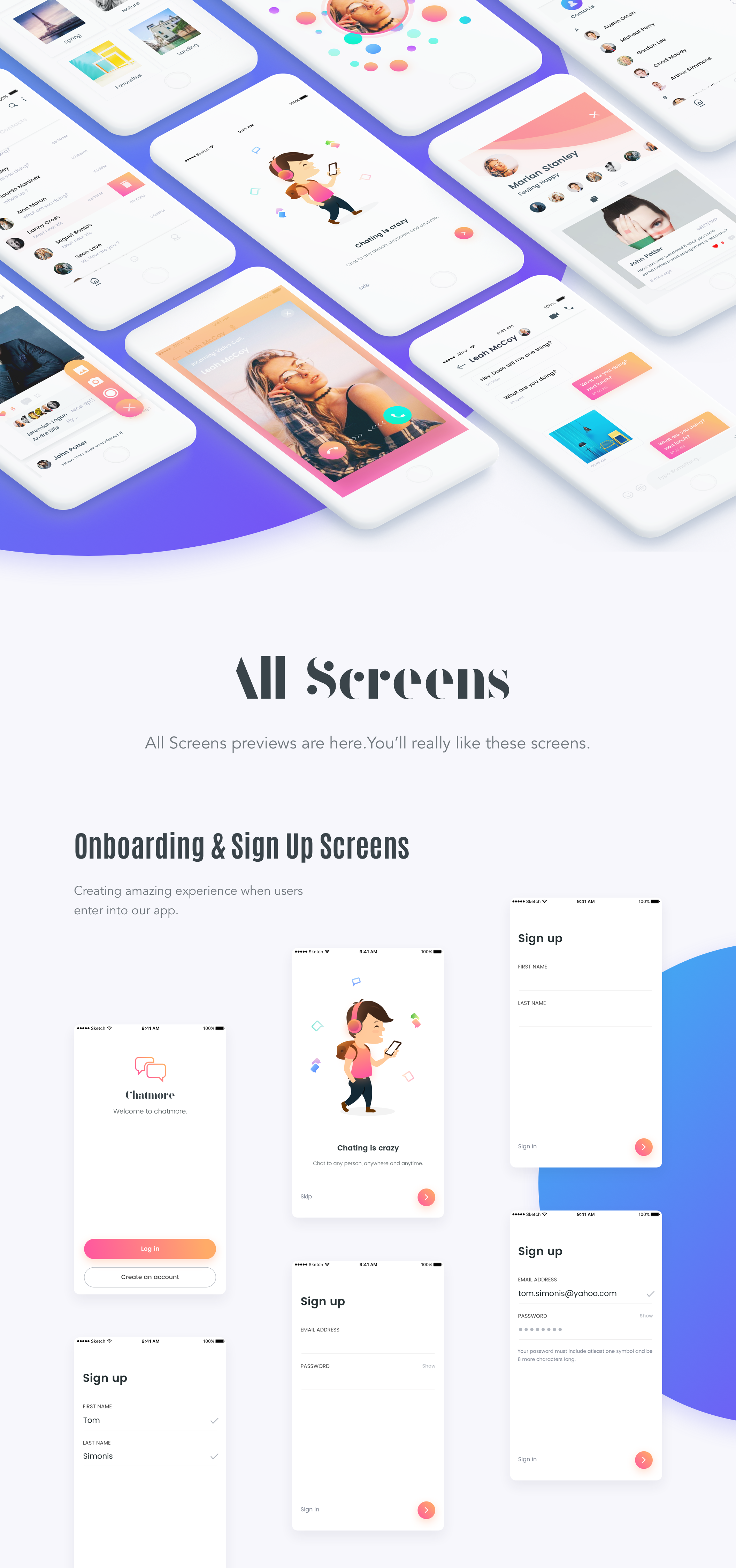 1134 40个聊天UI界面设计素材提供sketch格式 Chat More UI KIT