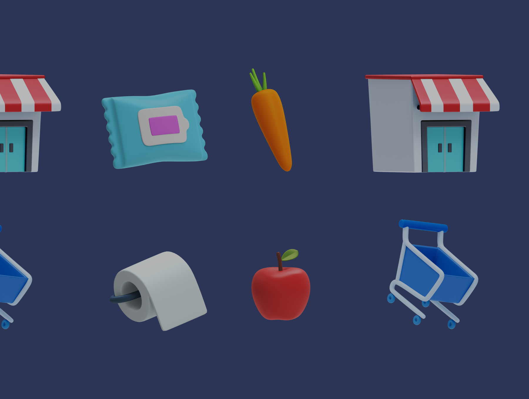 1135 50个高清优质杂货商店日常用品3D图标icon素材合集psd源文件 Reebie 3D Groceries Pack