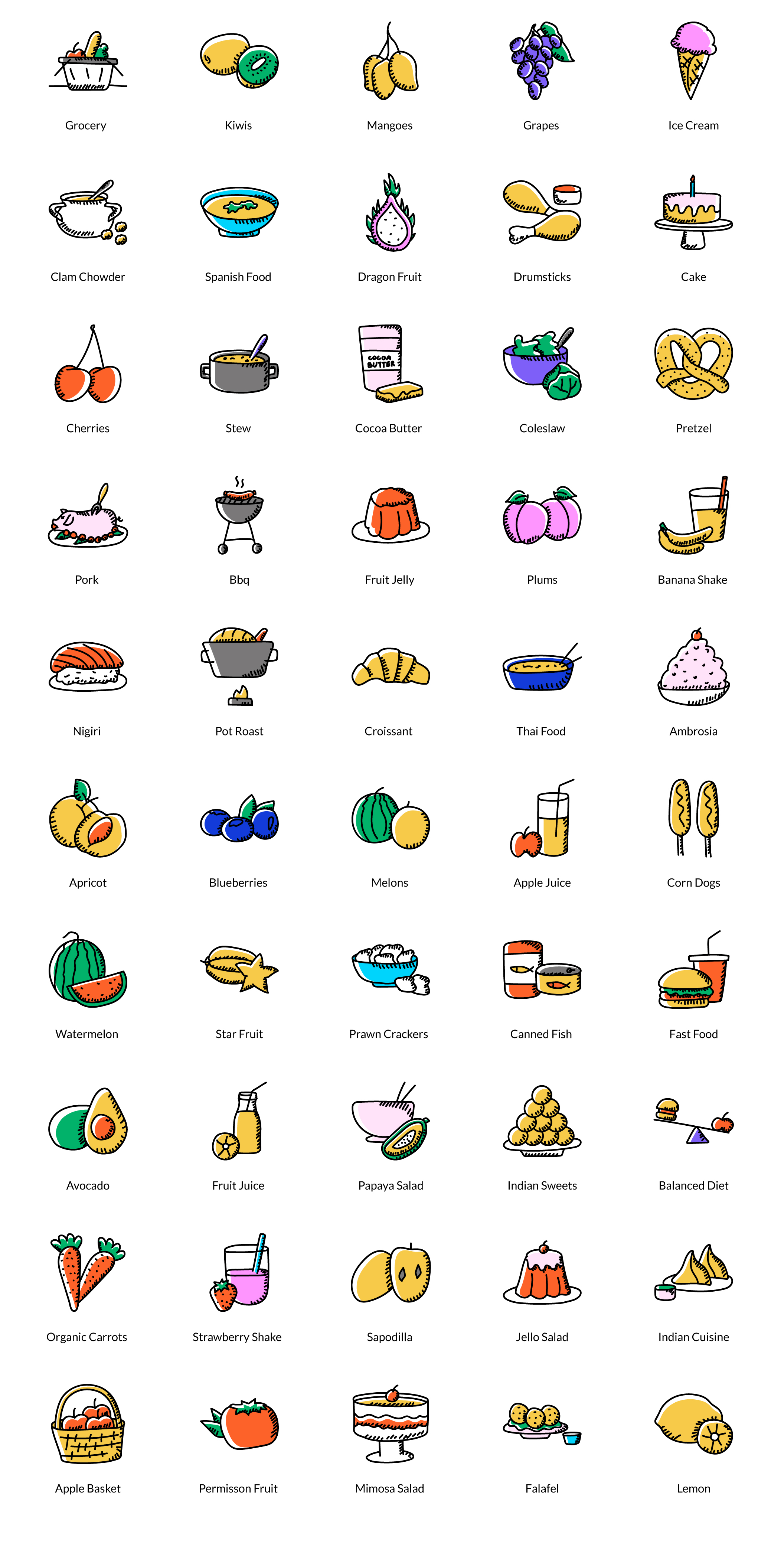 1143 500款精美彩色卡通手绘涂鸦线面矢量图标icon素材sketch源文件 500 Doodle Icons