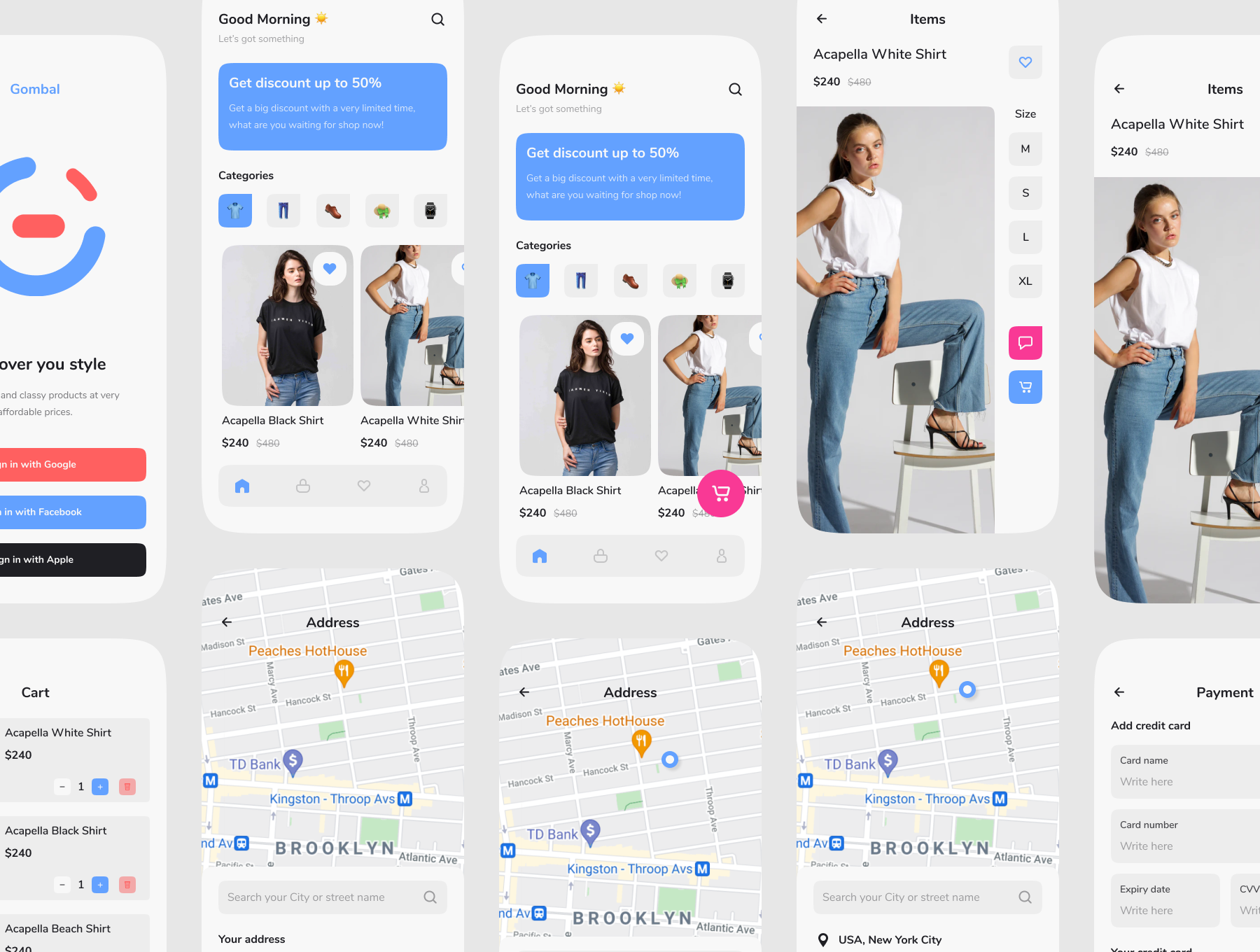 1154 服饰美妆电商在线购物应用程序APP界面设计UI模板 Gombal – Online shopping App UI Kit