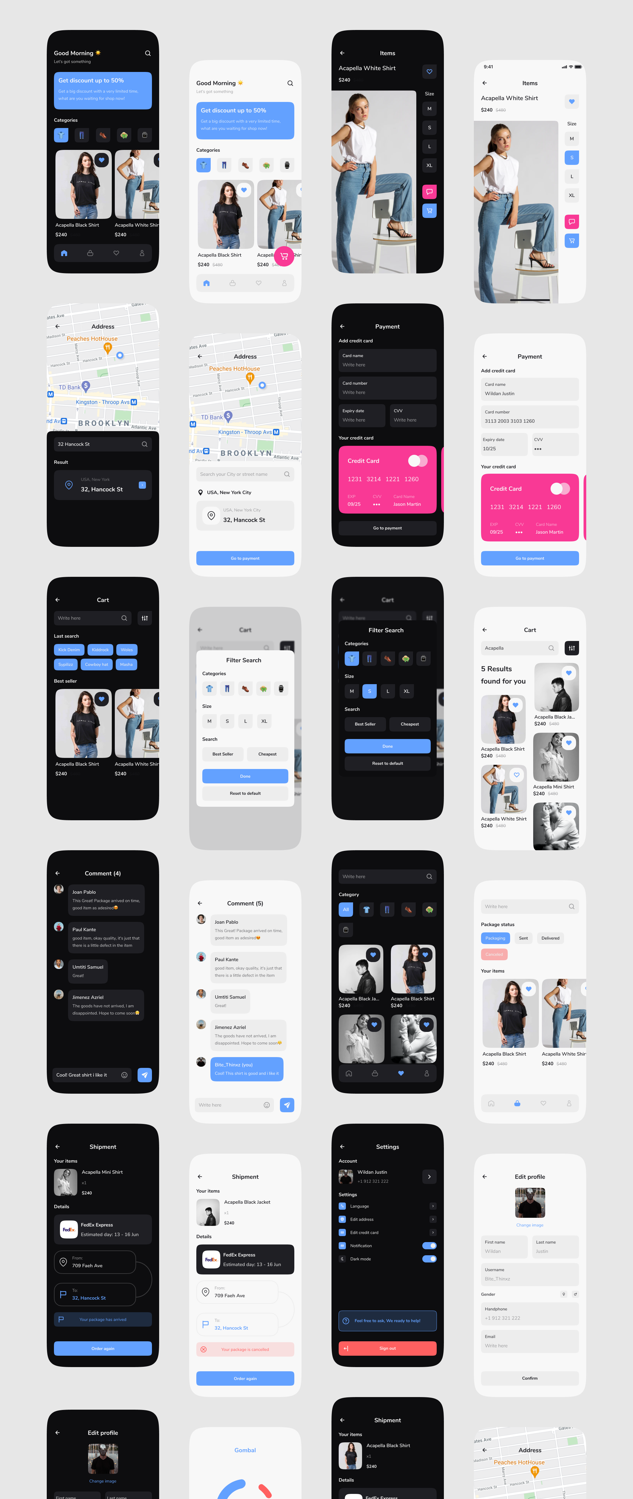 1154 服饰美妆电商在线购物应用程序APP界面设计UI模板 Gombal – Online shopping App UI Kit