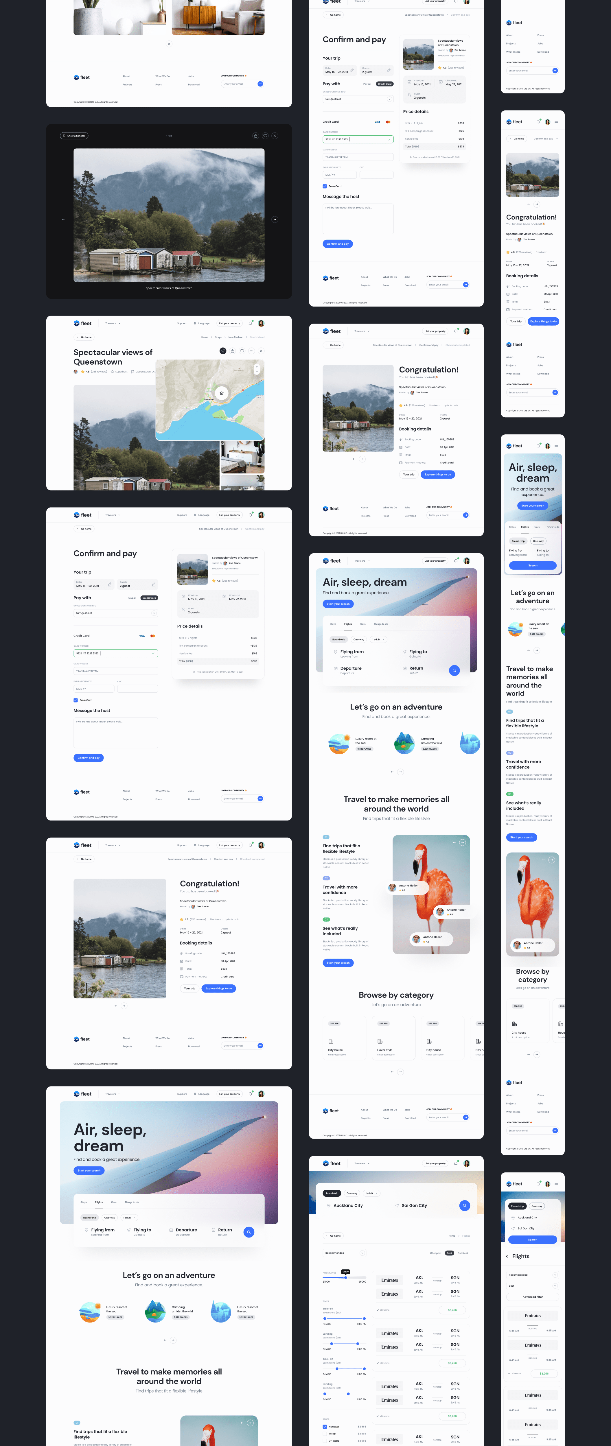 1156 高级旅游行程规划出行预订响应式ui设计用户界面模板 Fleet – Travel Shopping UI Kit