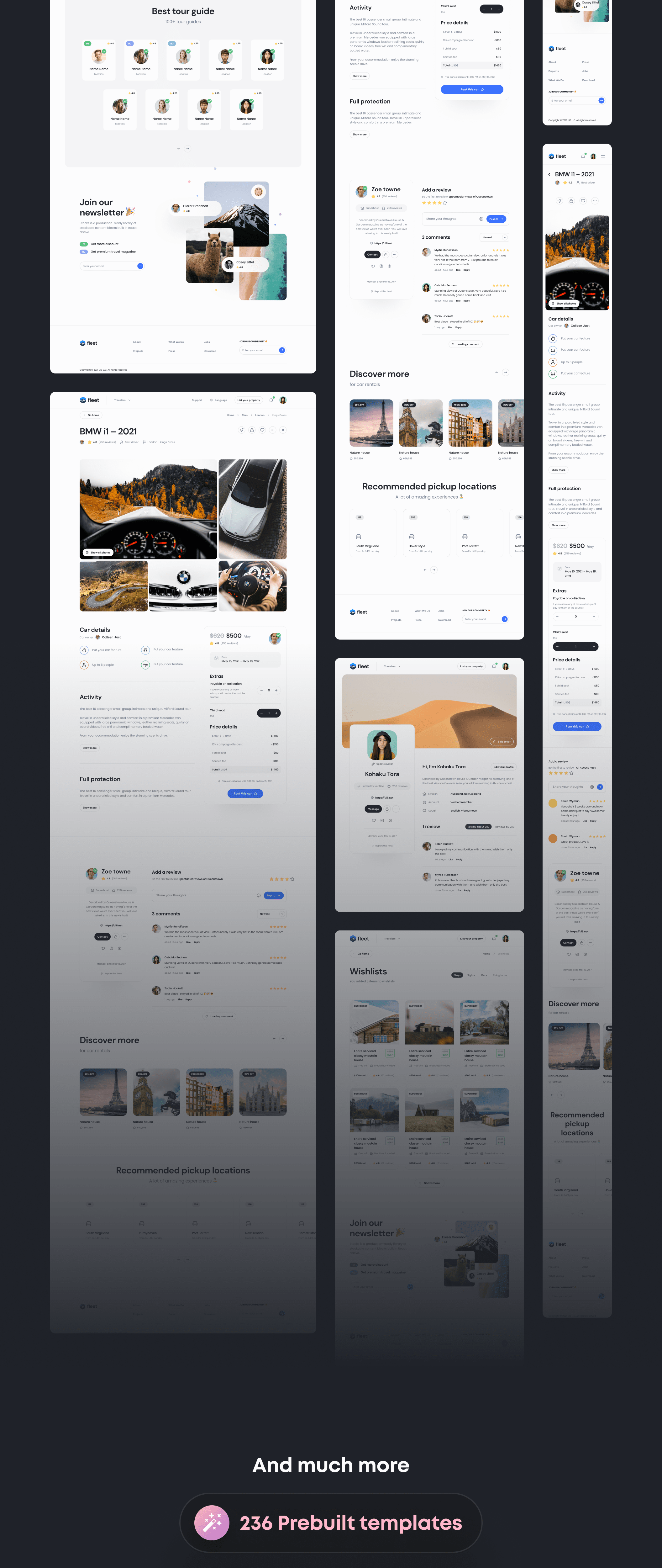 1156 高级旅游行程规划出行预订响应式ui设计用户界面模板 Fleet – Travel Shopping UI Kit