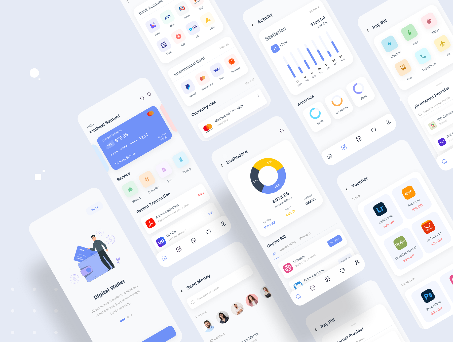 1164 金融类ui设计套件,个人银行加密货币电子钱包sketch模板 Wallet Mobile App