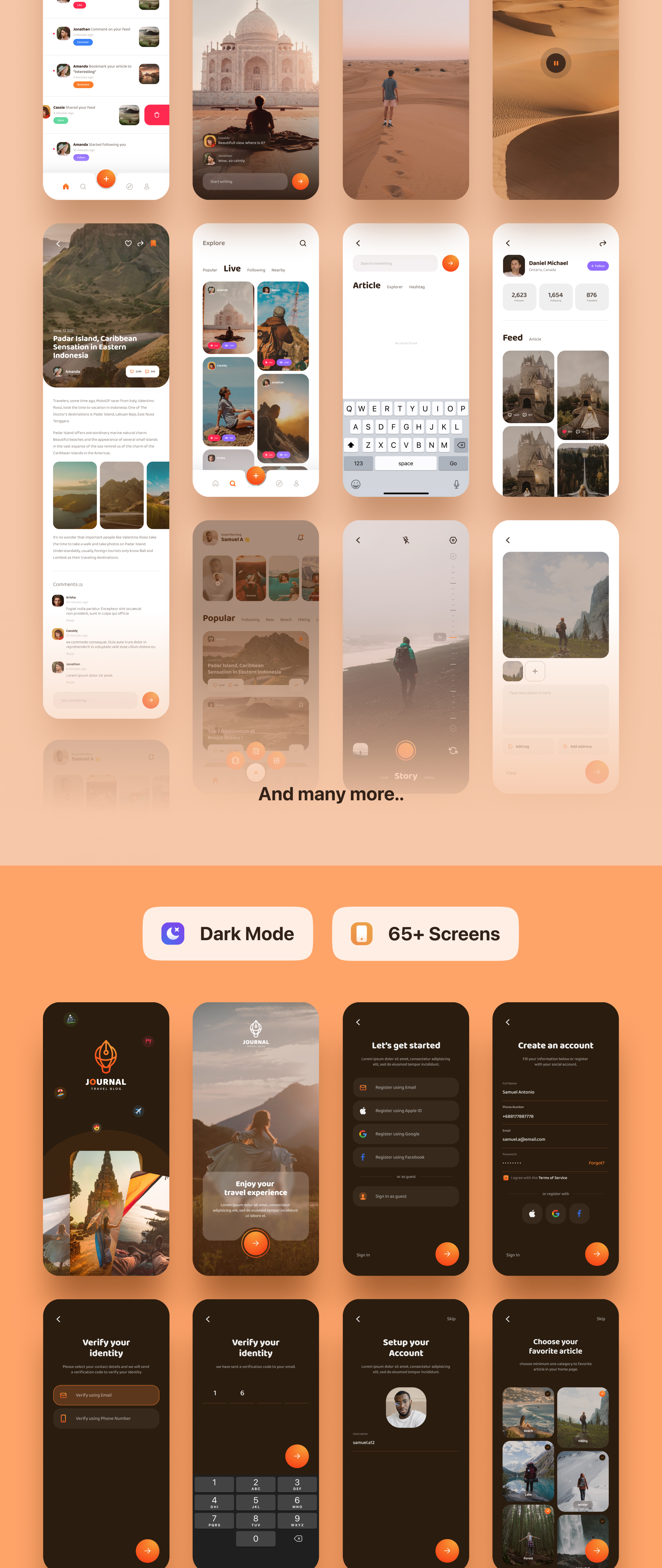 1167 旅游博客社交APP应用程序界面设计套件 Journal – Travel Blog App UI Kit Light Mode