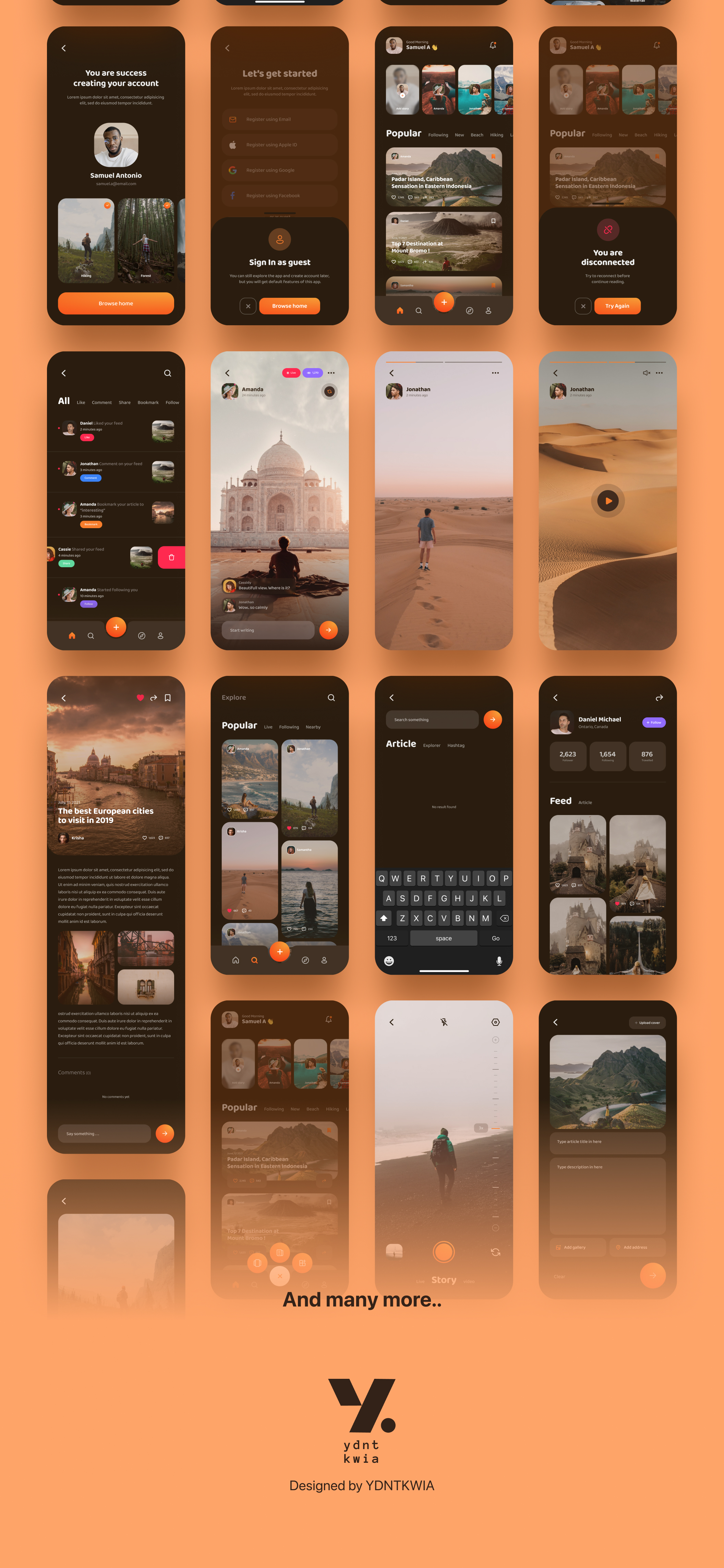 1167 旅游博客社交APP应用程序界面设计套件 Journal – Travel Blog App UI Kit Light Mode