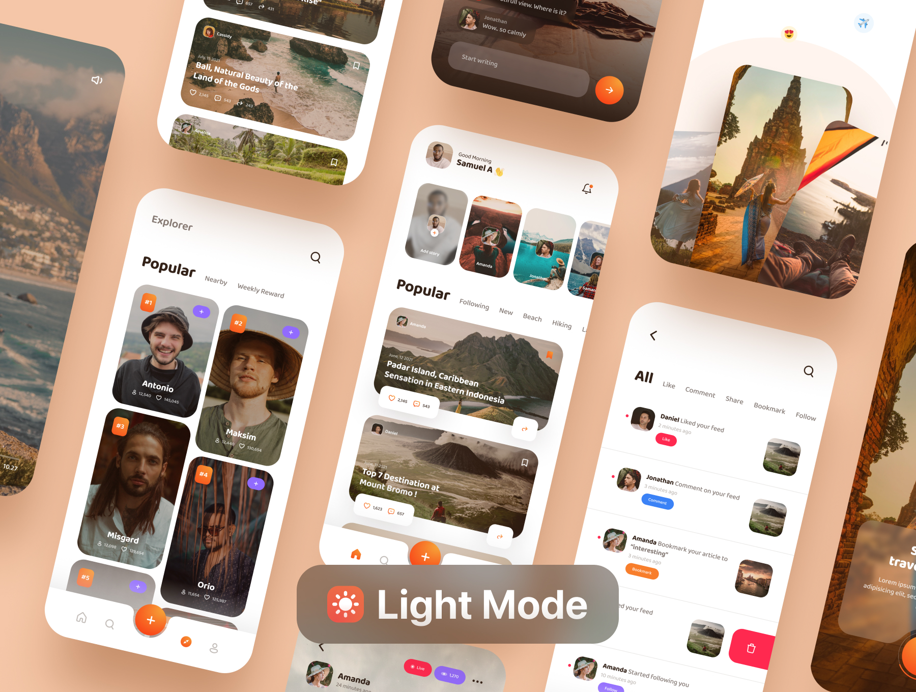 1167 旅游博客社交APP应用程序界面设计套件 Journal – Travel Blog App UI Kit Light Mode