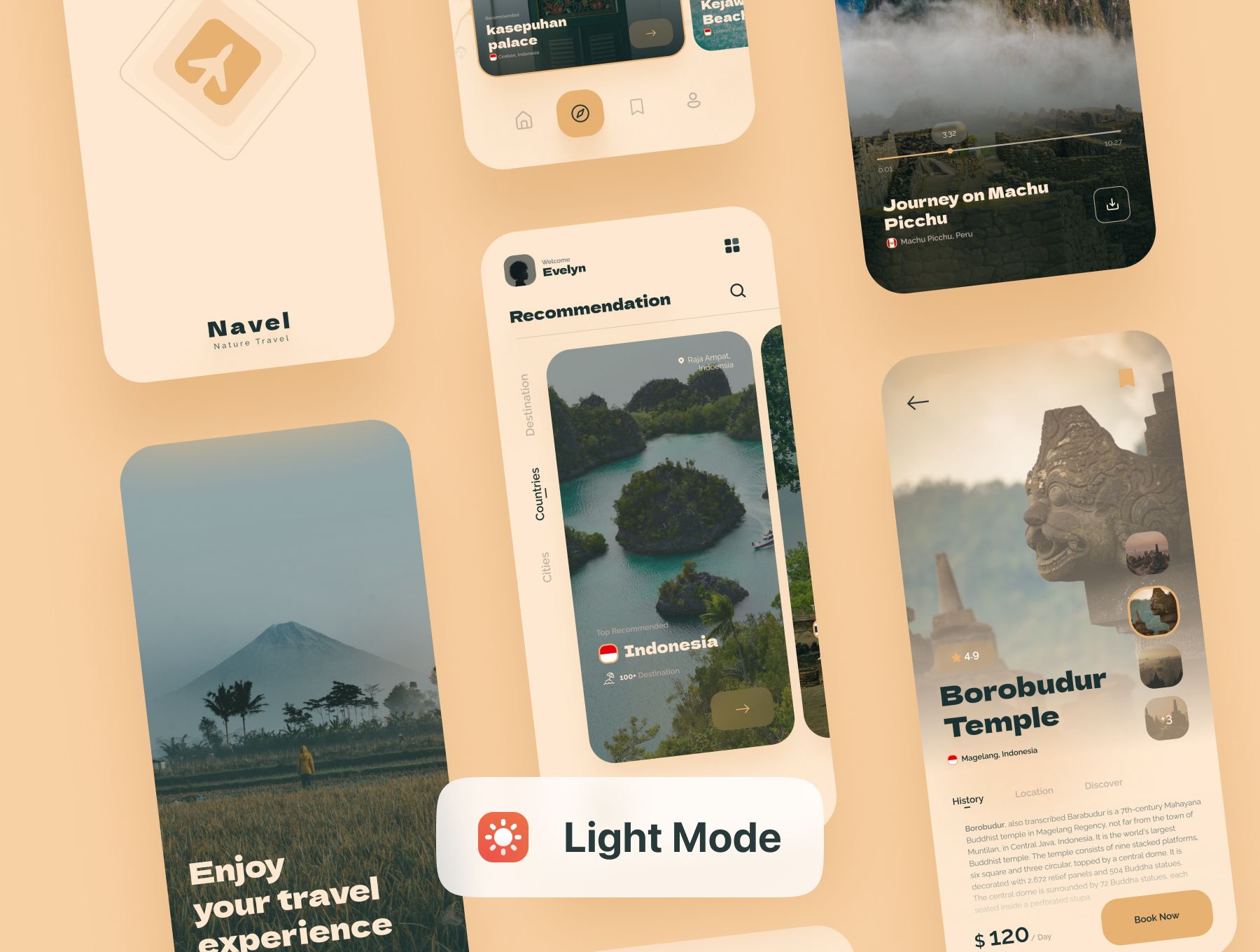 1168 旅游APP应用程序UI设计暗黑白色模板 Navel – Nature Travel Expedia App UI Kit