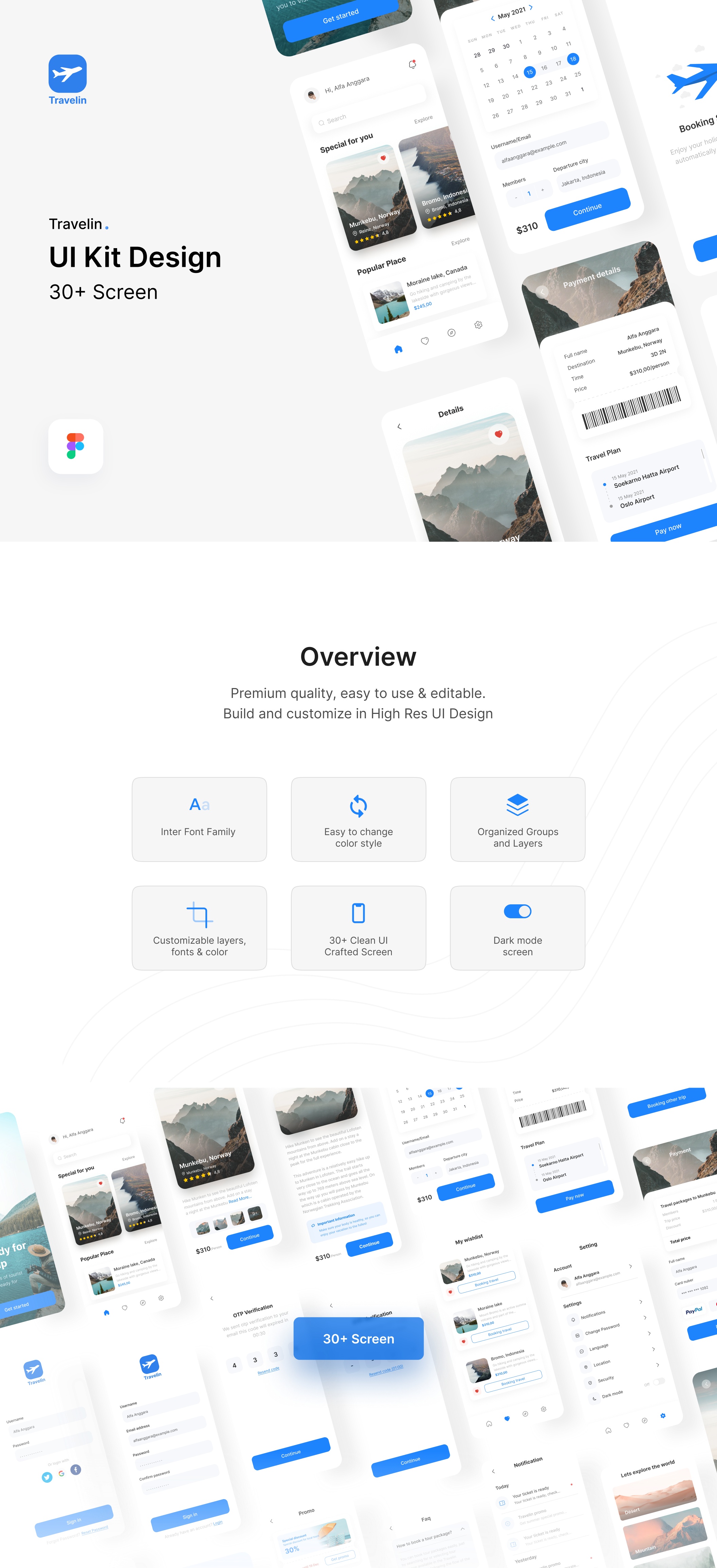 1171 清爽扁平旅游出行预订手机ui模板百度云免费下载 Travelin UI KIT