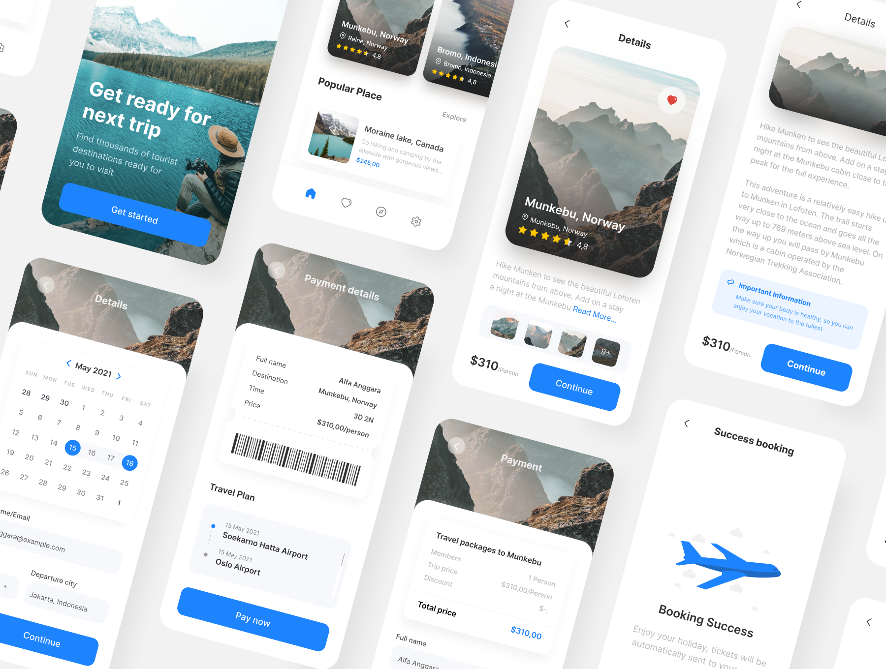 1171 清爽扁平旅游出行预订手机ui模板百度云免费下载 Travelin UI KIT